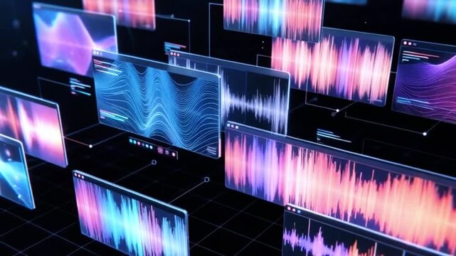 Digital Symphony a display of intricate, pulsating waveforms, suggesting a complex auditory landscape, likely related to digital music production, sound design, or data analysis.