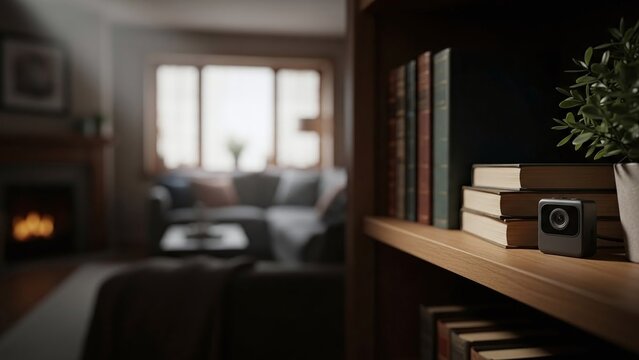Portrait of a Spy Camera Hidden on a Shelf