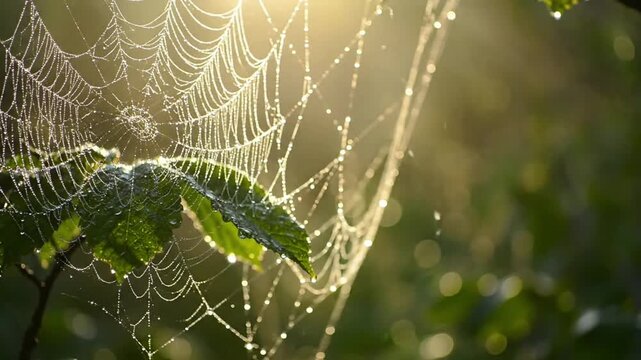 Forest floor covered in moss and ferns, with atmospheric haze and patches of light illuminating the intricate details. Close-up, downward angle