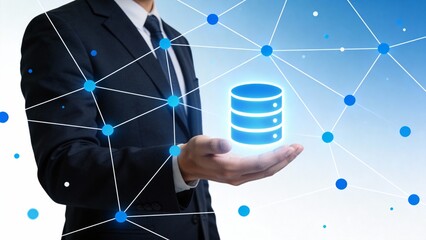 Businessman holding digital network icon