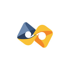 Abstract logo featuring two interconnected rounded squares in blue-grey and yellow-orange, with white circular elements, symbolizing connection and partnership.