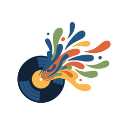 Vibrant illustration of a vinyl record with colorful paint splashes emanating from its center, symbolizing music, sound, and creative energy.