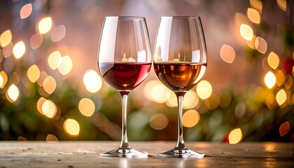 Celebrating moments with red and white wine glasses cozy setting photography romantic atmosphere close-up view
