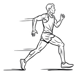 Fototapeta premium Vigorous line drawing of a male runner pushing forward with speed lines, perfect for promoting active lifestyles, sports events, and fitness challenges.