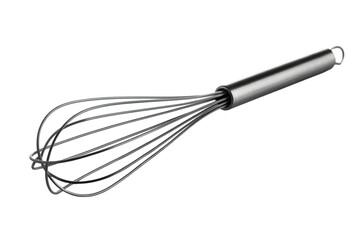 Close-up shot of a stainless steel whisk . Isolated on transparent background, png