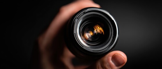 The Camera Lens Held Toward Viewer With Reflective Glass And Shallow Depth Of Field