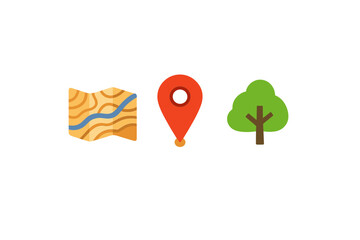 Map location pin and tree icons showing outdoor navigation and