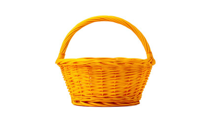 Obraz premium Wicker basket yellow empty handle woven round isolated container rustic natural storage decorative lightweight traditional home craft handmade picnic organization simple classic versatile