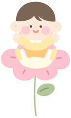 어린이집 유치원 원아모집 봄 어린이 어린이날 어린이 봄 축제 꽃에 앉은  남자아이 봄꽃 일러스트
