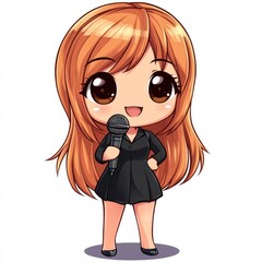 Adorable Chibi style of a Kawaii Journalist or Media Reporter Character Holding a Microphone on a Clean White Background  Concept of Communication Broadcasting News and Creative Digital Portrait