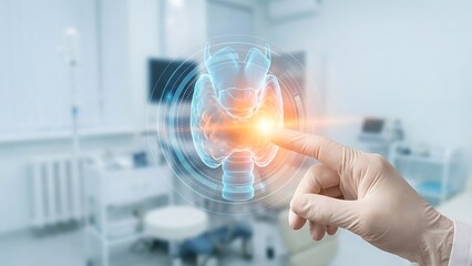 Hand touching virtual medical interface technology.