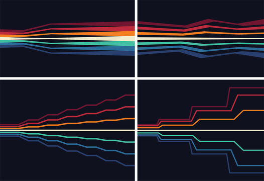 A sound wave or audio signal. An equalizer scale for recording or playback. A multitude of rays of the rainbow spectrum. Threads or fibers. Vector for brochure, banner, cover, flyer or presentation.