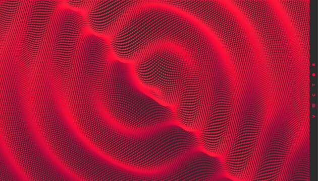 3D wavy background. Ripple effect. Grid surface. Vector illustration for cover, card, postcard, banner, poster, brochure or presentation.