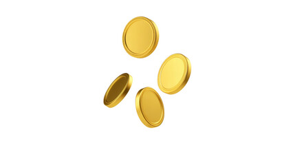 Gold coin currency finance wealth isolated shiny metallic round investment create dynamic and energetic visual of four gold coins floating in mid air on transparent background