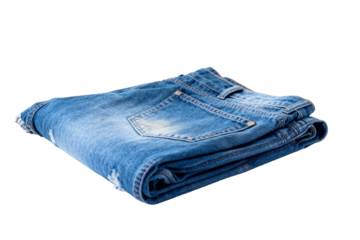 Folded Blue Denim Jeans on White Background