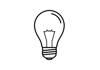Black outline drawing of an incandescent light bulb on a white background