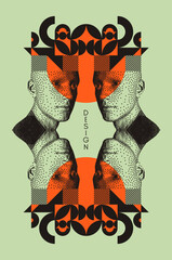 Naklejka premium Collective creativity of fellow designers. Time to think. Discovery, studying and learning concept. Geometrical art. Stipple effect. Vector for presentation, cover, placard, banner, poster, brochure.