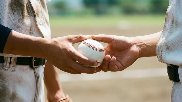 チームプレーの象徴、ユニフォームを汚した野球選手がボールを託す瞬間