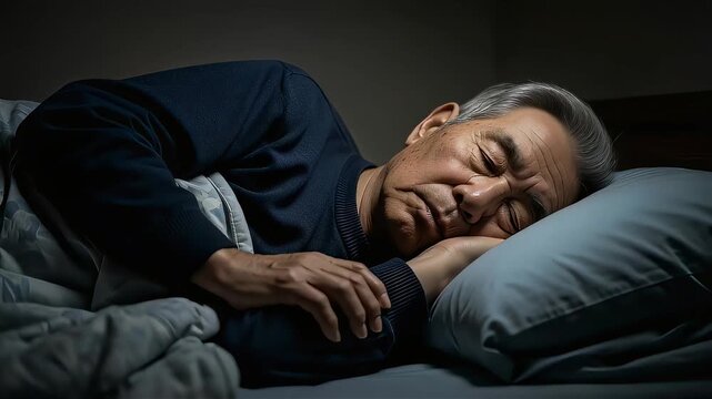 穏やかな表情で深く眠る白髪の高齢男性のクローズアップ