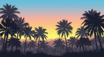Tropical Silhouette: A vibrant sunset paints the sky as silhouettes of palm trees sway gently in the breeze.