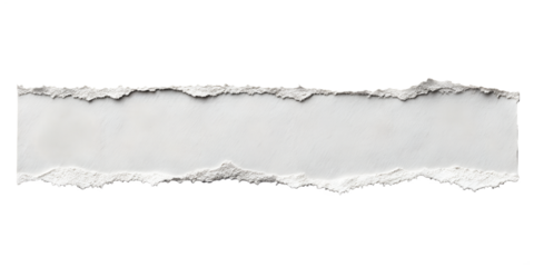 A horizontal white paper strip shows rough, torn and jagged edges, isolated perfectly for use on a transparent background