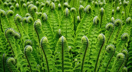 Unfurling Beauty: A verdant tapestry of ferns, their spiraling fronds unfurling in a dance of light and shadow, creates a captivating spectacle of nature's elegance.
