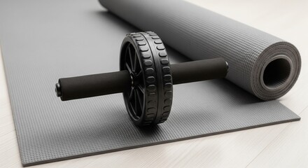 Fitness Essentials: A yoga mat and ab wheel are ready to assist you in creating the body of your dreams.