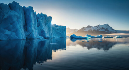 Iceberg and Serenity: A majestic iceberg reflects in calm waters.