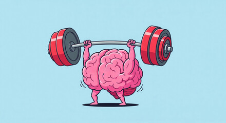 Brain Power Unleashed: A conceptual image showcases a human brain lifting a barbell, symbolizing the strength and capacity of the mind in a playful and engaging way. 