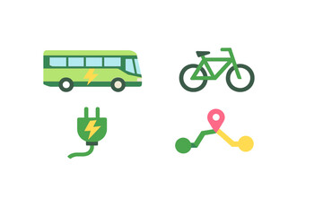Electric bus and bicycle icons showing sustainable transport options