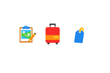 Travel planning with a map suitcase and tag shows essentials for a