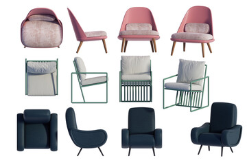 3D render of a modern minimalist chair on a transparent background