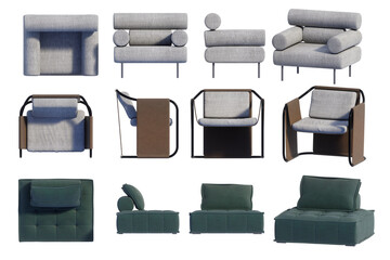 3D render of a modern minimalist chair on a transparent background