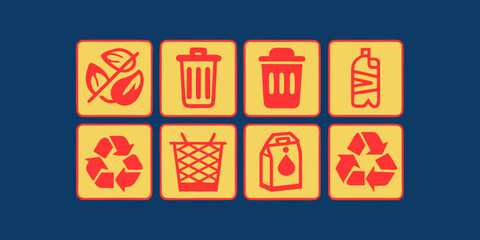 Sustainable Waste Management and Recycling Vector Icon Set for Environmental Awareness