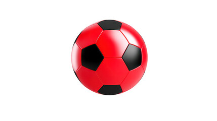 Fototapeta premium Red soccer ball, black pentagon pattern, isolated on transparency background, shiny surface, classic design, sports equipment, energetic and playful mood