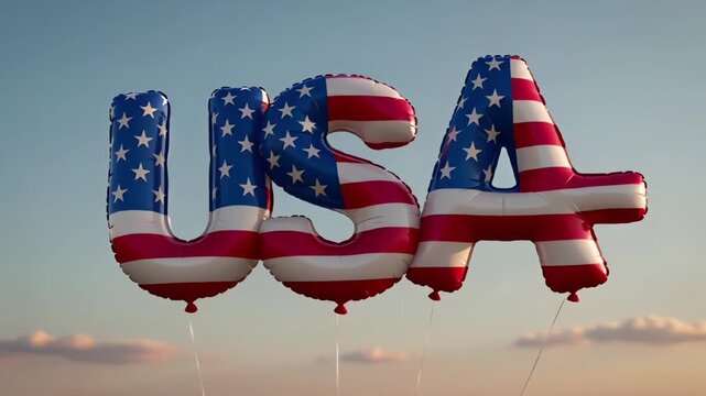 USA flag balloons flying high