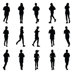 Vector collection set of running people silhouettes.	
