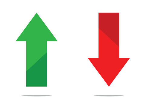 Up down arrow icons. Green increase red decrease symbol. Growth loss trend direction sign