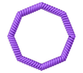 Vibrant glossy purple coiled cable forming a shiny abstract diamond frame or rhombus shape, isolated on a futuristic background.