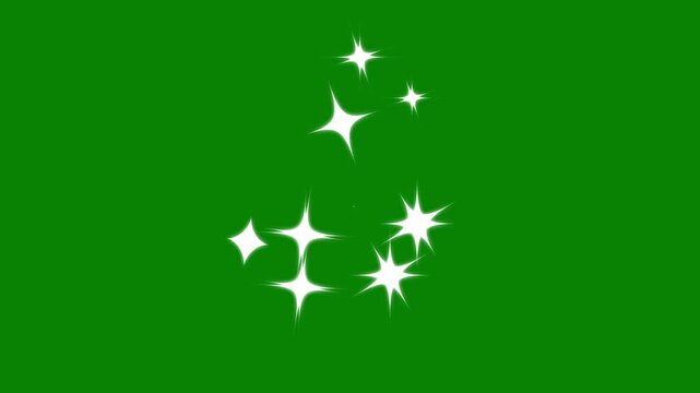 Twinkling stars animation, white glowing cartoon stars, sparkle glitter light effect, flat vector doodles, fairy dust motion, seamless looping green screen background, festive night sky 4k video