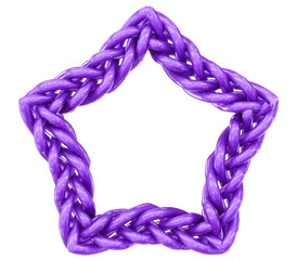 Glossy Purple Braided Tubes Forming Abstract House or Upward Arrow Shape on Dynamic Striped Background 3D Render