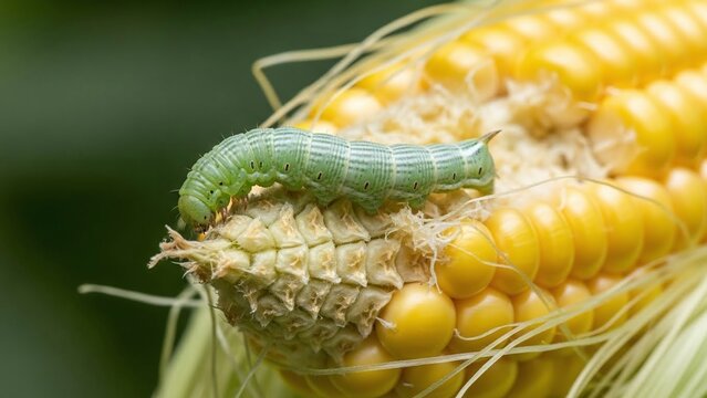 Macro Photography of Corn Earworm on Sweet Corn Plant