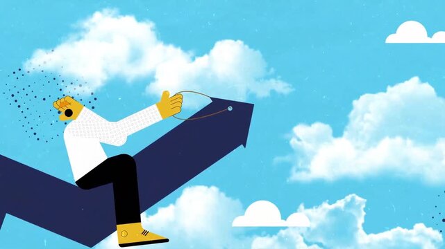 Business Success and Achievement Concept with Confident Man Reaching Goal, Career Growth Motivation