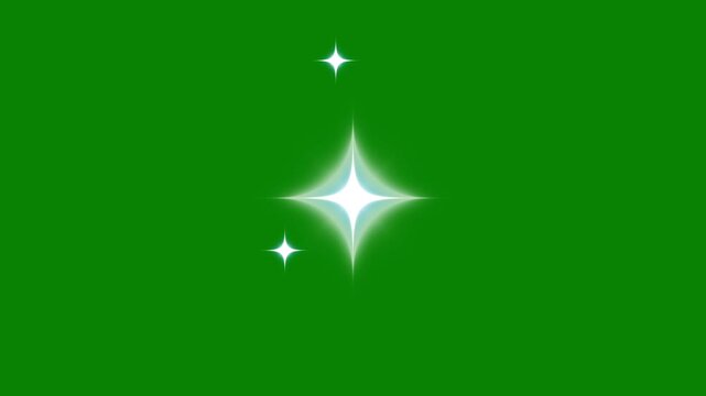 Sparkle stars animation, blinking white doodle stars, glowing shine light trails, magic glitter burst, flat vector 2d motion, chroma key green screen background, seamless loop 4k