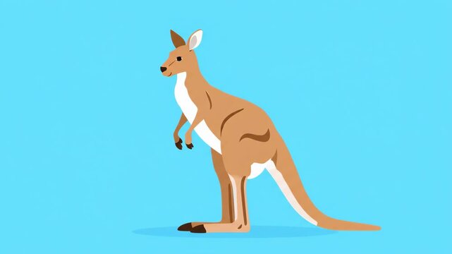 Standing kangaroo illustration in flat design style against a bright blue background. Australian wildlife vector graphic.