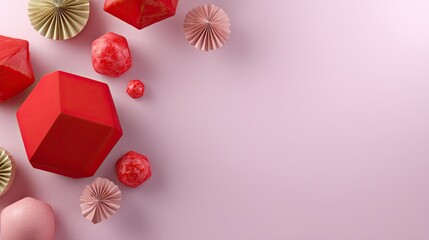 Vibrant Geometric Shapes and Textures on Soft Pink Background for Creative Designs and Artistic Projects