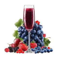 Fresh Berry Smoothie in Glass with Assorted Grapes Strawberries and Blueberries