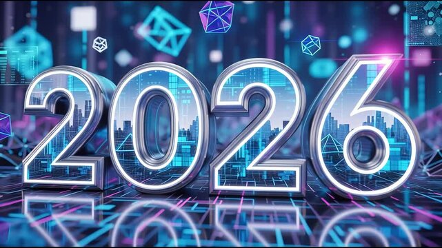 Futuristic 3 d illustration of the year 2026 with abstract background