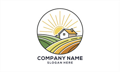 Fototapeta premium Charming house nestled in vibrant rolling fields under a radiant sun.