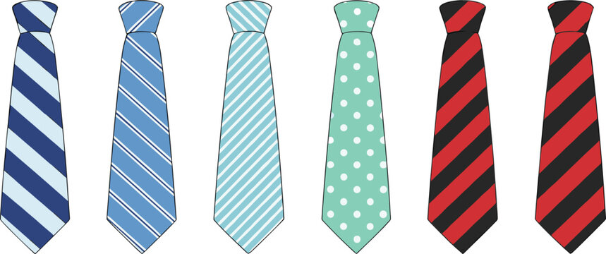 Men Necktie Set with Striped and Polka Dot Patterns Vector Illustration Isolated on White Background for Fashion Design